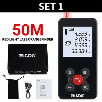 HILDA 50/100/120M Laser Rangefinder Red/Green Light Laser Distance Digital Tape Rechargeable and Measurable Angle Laser Measure Apsilon