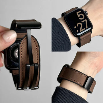 Leather+Silicone Strap For Apple Watch Band Ultra 49mm 44mm 45mm 41mm 46mm 40mm 42mm Magnetic Bracelet iwatch Series 10 9 8 7 6 Apsilon