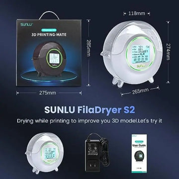 SUNLU S2 3D Printer Filament Dryer Box 70℃ with Humidity Display 4.6" LCD for PLA ABS PA PC 1.75-3.0mm From US/EU/UK/AU Apsilon