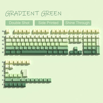 135 Keys Gradient Green Shine Through Keycaps Side Printed PBT Double Shot Keycaps OEM Profile for MX Switches Gaming Keyboards Apsilon