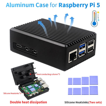 Raspberry Pi 5 Aluminium Alloy Case Metal Shell with Silicone Heatsinks Passive Cooling Enclosure for Raspberry Pi 5 Apsilon