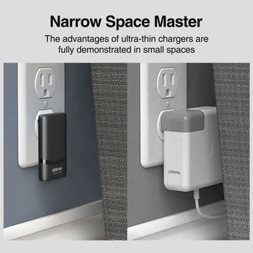 65W GaN 2-port Flat USB-C Wall Charger With USB C Fast Charging Ultra-thin Foldable Plug Suitable For iPhone Xiaomi Samsung Apsilon