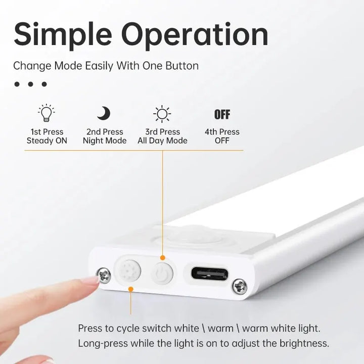 LED Motion Sensor Light Night Light Wireless USB Under Cabinet Light For Kitchen Cabinet Bedroom Wardrobe Sensor Indoor Lighting Apsilon