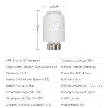 AVATTO ZigBee3.0 Thermostat Radiator Actuator Smart TRV Thermostatic Valve Controller Works With Tuya Alexa Google Home Alice Apsilon