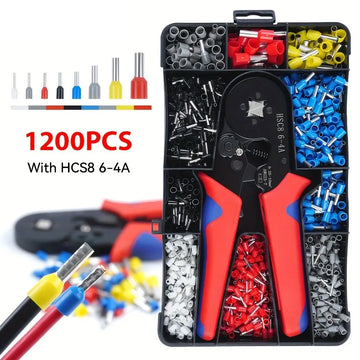 HSC8 6-4A Ferrule Crimp Tool Kit Wire Ferrule Crimper Plier AWG 23-7 with 1200pcs Ferrule Connectors Wire Ends Terminals Crimper Apsilon
