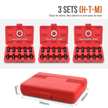 Hi-Spec 10PC 3/8" Drive Socket Set H3-14/T20-60/M4-16 with Red Case, Professional Torx/Hex/Spline Tool Kit for Auto Maintenance Apsilon