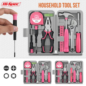 Hi-Spec 18/19/20PCs Pink DIY Tool Kit with Electric Pen & CR-V Steel - Home Maintenance Hand Tools Set for Women & Car Care Apsilon