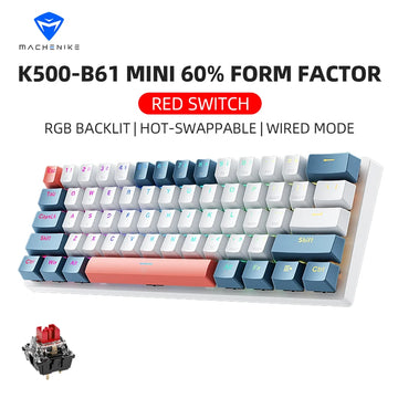 K500-B61 Machenike Mini Mechanical Keybaord 60% Form Factor 61Keys Gaming Keybaord Wired Full Key Hot-Swappable RGB Backlit Apsilon
