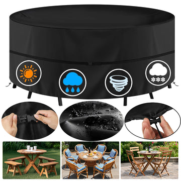 Round Waterproof Garden Furniture Covers Outdoor Patio Circular Table Chair Cover Oxford Cloth Windproof Anti-UV RipProof Apsilon