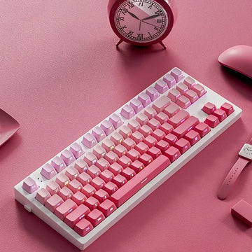 133 Keys Double Shot Shine Through Keycaps Strawberry Pink Side Print PBT Keycaps Cherry Profile for MX Switches Gaming Keyboard Apsilon