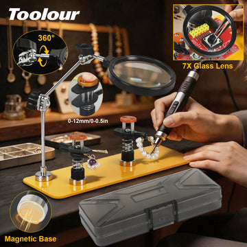 Toolour Magnetic Adjustable PCB Holder Helping Hands Soldering Tool with 7X HD Magnifying Glass Electronic Repair Solder Tools Apsilon