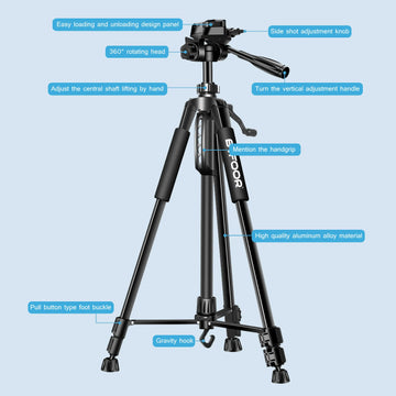 Phone Travel Self Tripod  Aluminum Tall 55” 140CM Stand With Quick Plates Mount Pan Head For Canon Nikon DSLR SLR Digital Camera Apsilon