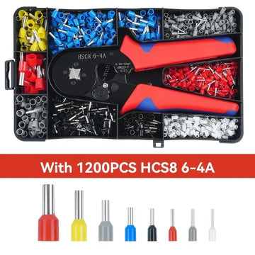 HSC8 6-4A Ferrule Crimp Tool Kit Wire Ferrule Crimper Plier AWG 23-7 with 1200pcs Ferrule Connectors Wire Ends Terminals Crimper Apsilon