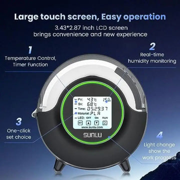 SUNLU S2 3D Printer Filament Dryer Box 70℃ with Humidity Display 4.6" LCD for PLA ABS PA PC 1.75-3.0mm From US/EU/UK/AU Apsilon