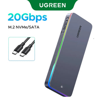 UGREEN 20Gbps M.2 SSD Case NVMe SATA SSD Enclosure Adapter USB 3.2 Gen2 External Enclosure Supports RGB Lighting effect Apsilon