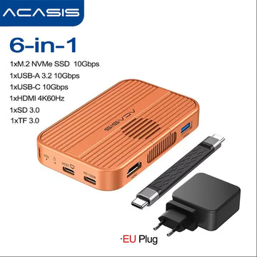 Acasis Magnetic M.2 NVMe SSD Enclosure 10Gbps USB C Docking Station with Cooling Fan HDMI 4K60HZ SD/TF PD 100W for iPhone 17 16 Apsilon