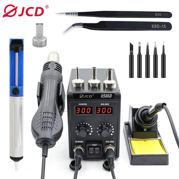 JCD 8586D Soldering Station 2 IN 1 750W Hot Air Gun LCD Dual Digital Display Electric Soldering Iron SMD Welding Rework Station Apsilon