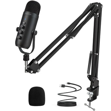 Haomuren Professional USB Streaming Podcast PC Microphone Studio Cardioid Condenser Mic Kit with Boom Arm For Recording YouTube Apsilon