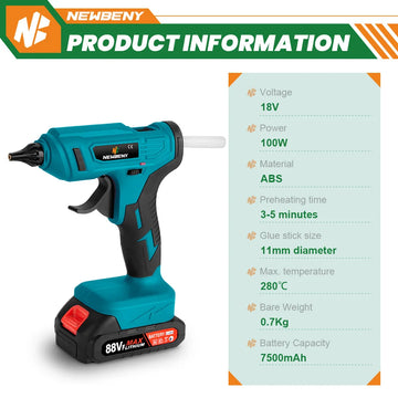 NEWBENY 100W 280°C Cordless Hot Melt Glue Gun Portable Rechargeable with Glue Sticks DIY Repair Tool For Makita 18V Battery Pin Apsilon
