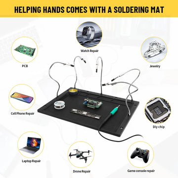 HTM Third Hand Soldering Holder Tool Soldering Station With High Temperature Resistant Silicone Pad 5pc Flexible Arms Apsilon