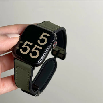 Leather+Silicone Strap For Apple Watch Band Ultra 49mm 44mm 45mm 41mm 46mm 40mm 42mm Magnetic Bracelet iwatch Series 10 9 8 7 6 Apsilon