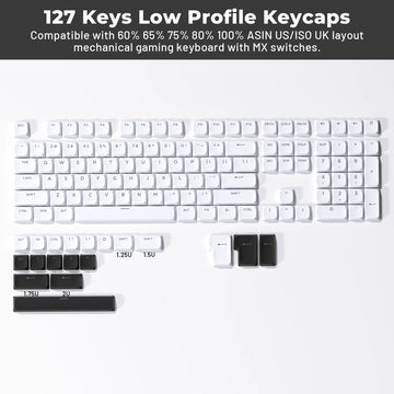 XVX BOW Shine Through Low Profile Keycaps Skyline R2 Double-Shot PBT Key Cap Compatible ASIN US Black/White 127 Keys Apsilon