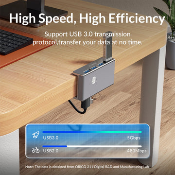 ORICO MH4PU 5GBPS Data Transmission Hub Aluminum 4 Ports USB 3.0 Clip HUB with Power Supply High Speed for MAC OS PC Apsilon