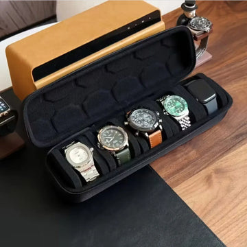 1pc 5-Slot Watch Case | Hard Shell Travel Organizer with Pillow Insert - Gift Ready (Black),suitable for smart watch storage Apsilon