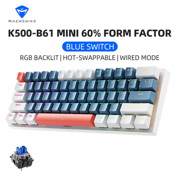 K500-B61 Machenike Mini Mechanical Keybaord 60% Form Factor 61Keys Gaming Keybaord Wired Full Key Hot-Swappable RGB Backlit Apsilon