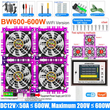 BW600 DC1-200V WiFi Tuya Electronic Load Indicator Battery Tester 18650 Pack Capacity Monitor Checker USB Charging Tools 50A Apsilon
