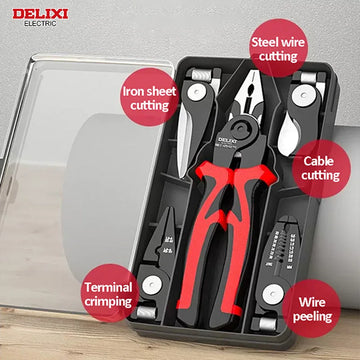 DELIXI ELECTRIC 5-in-1 Multifunctional Pliers Set, Interchangeable Plier Heads, Wire Pliers Stripper Cable Clamp Crimping Pliers Apsilon