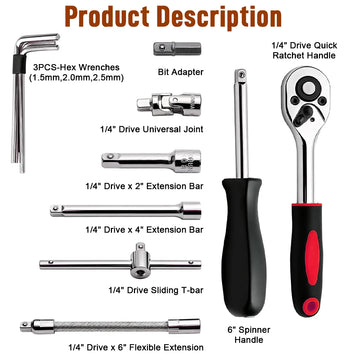 46-piece car repair tool set: a sturdy and durable metal tool set for home use, ideal for mechanics and car enthusiasts Apsilon
