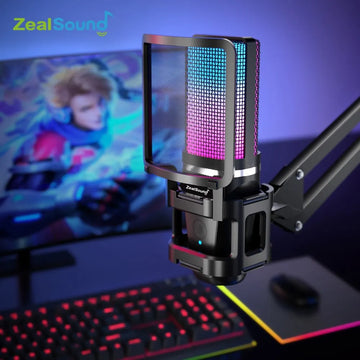 Zealsound RGB Recording Microphone With Articulated Arm/USB Condenser Mic with Tripod For Gaming Podcasting Streaming Youtube Apsilon