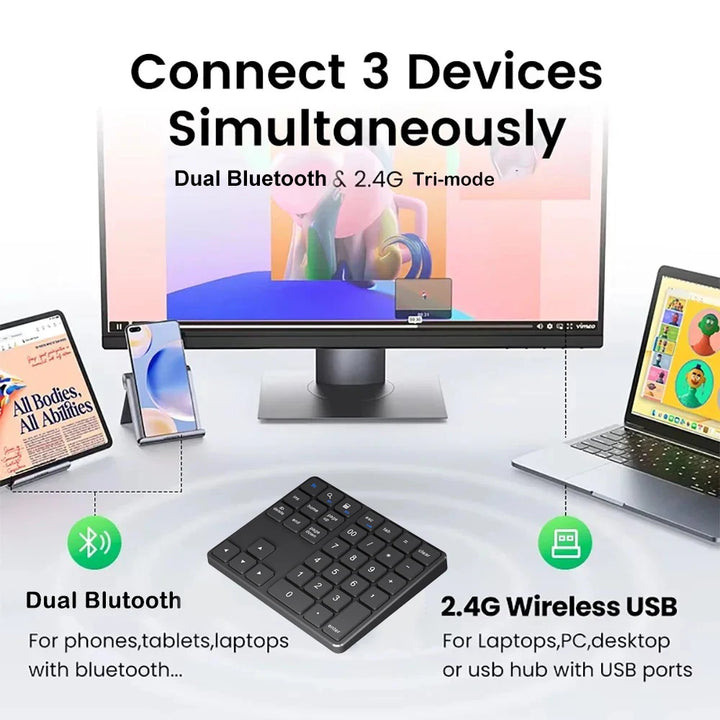 Dual Mode Numeric Keypad 2.4G Wireless Keyboard Dual Bluetooth Keyboard Digital Keyboard 300mAh Battery Rechargeable Numpad