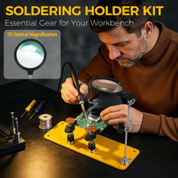Toolour Magnetic Adjustable PCB Holder Helping Hands Soldering Tool with 7X HD Magnifying Glass Electronic Repair Solder Tools Apsilon