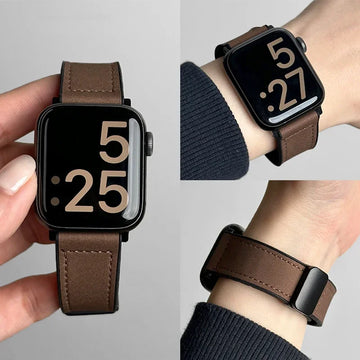 Leather+Silicone Strap For Apple Watch Band Ultra 49mm 44mm 45mm 41mm 46mm 40mm 42mm Magnetic Bracelet iwatch Series 10 9 8 7 6 Apsilon