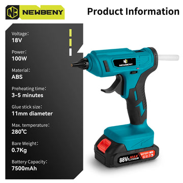 NEWBENY 280°C Electric Hot Melt Glue Gun 11MM 10pcs Glue Sticks Portable Rechargeable DIY Repair Tool For Makita Battery Pin Apsilon
