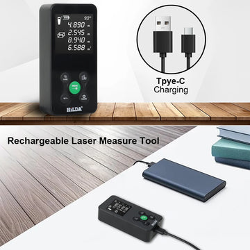 HILDA 50/100/120M Laser Rangefinder Red/Green Light Laser Distance Digital Tape Rechargeable and Measurable Angle Laser Measure Apsilon