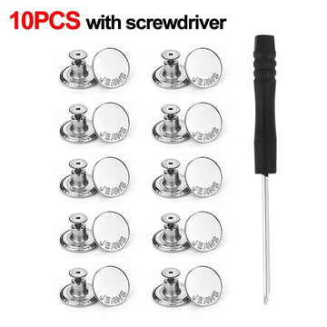 10Pcs Metal Jeans Buttons 17mm Replacement No-Sewing Screw Button Repair Kit Nailless Removable Jean Buckles Clothing Pants Pins Apsilon