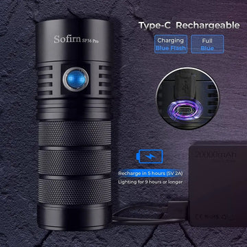 Sofirn SP36 Pro 8000lm Powerful LED Flashlight  4*SST40 USB C Rechargeable 18650 Torch Apsilon