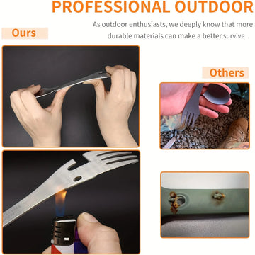 PSKOOK Outdoor Survival Tools 5 in 1 Camping Multi-functional EDC Kit Practical Fork Knife Spoon Bottle/Can Opener Apsilon