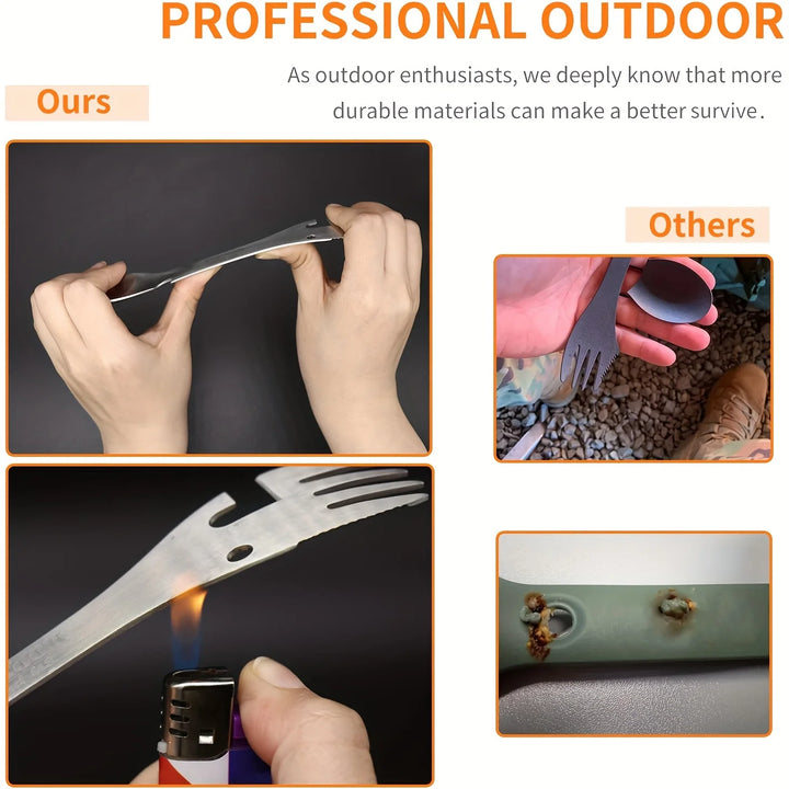 PSKOOK Outdoor Survival Tools 5 in 1 Camping Multi-functional EDC Kit Practical Fork Knife Spoon Bottle/Can Opener Apsilon