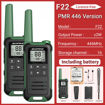 2pcs Baofeng F22/T22 Mini Walkie Talkie PMR Long Range Rechargable Portable Two Way Radio Type-C Charger for Camping Trip Apsilon