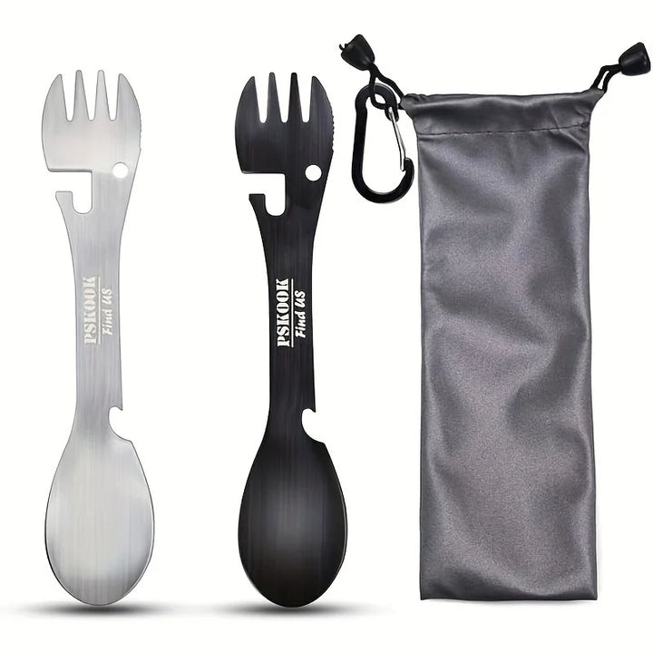 PSKOOK Outdoor Survival Tools 5 in 1 Camping Multi-functional EDC Kit Practical Fork Knife Spoon Bottle/Can Opener Apsilon