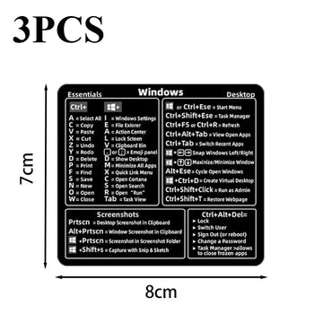 3pcs Windows PC Laptop Keyboard Reference Shortcut Stickers Laptop Skins Office Accessories Apsilon