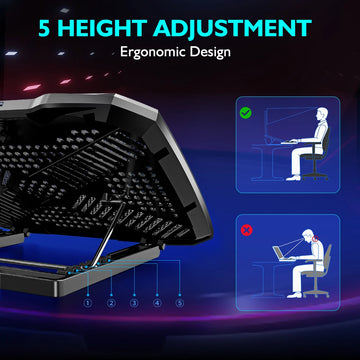 COOLCOLD Laptop Cooling Pad for 12-17 Inch Laptop Cooler Stand, 5 Quiet Fans, 5 Angle Adjustable with Phone Holder Apsilon