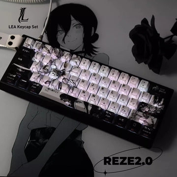 REZE Anime Theme Keycaps Set Customized PBT Sublimation Cherry Profile Keyboard Keycaps for Mechanical Keyboard Accessories Girl Apsilon