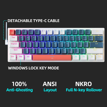 K500-B61 Machenike Mini Mechanical Keybaord 60% Form Factor 61Keys Gaming Keybaord Wired Full Key Hot-Swappable RGB Backlit Apsilon
