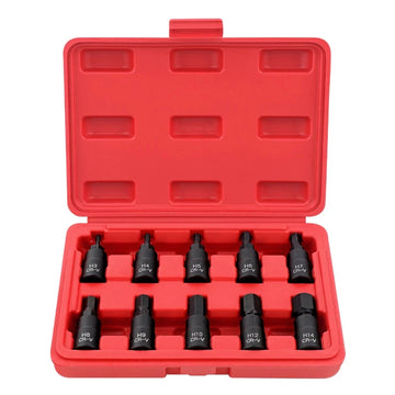 Hi-Spec 10PC 3/8" Drive Socket Set H3-14/T20-60/M4-16 with Red Case, Professional Torx/Hex/Spline Tool Kit for Auto Maintenance Apsilon