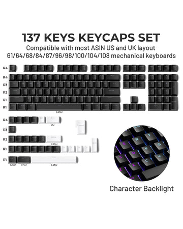 XVX Phantom Gradient Keycaps PBT Top/Side Print Key Caps Double Shot Shine Through Custom Minimalist OEM Russian/Korean Keycap Apsilon